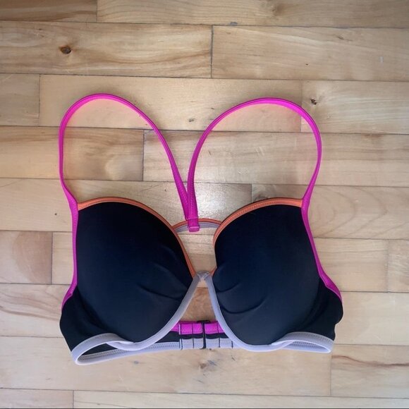 Victoria’s Secret Bikini Top Size  32DD Black Neon Fabulous Push Up Racerback‎ - Picture 7 of 7